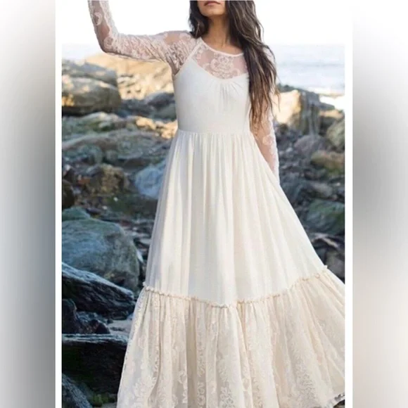 NWT Cream Lace Maxi Dress - Picture 1 of 8